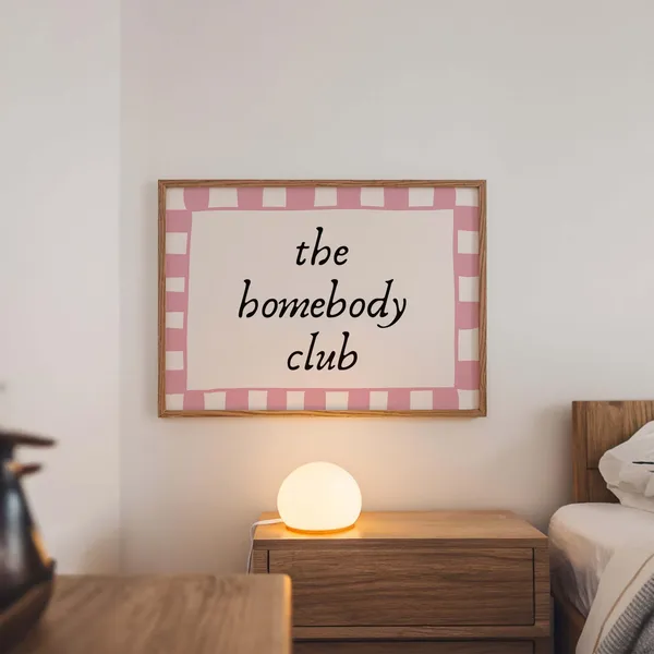 The Homebody Club Checkered Print, Pink Introvert Art Print