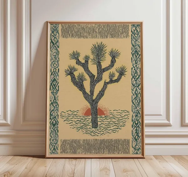 Joshua Tree Sunset Travel Poster, Desert Boho Decor
