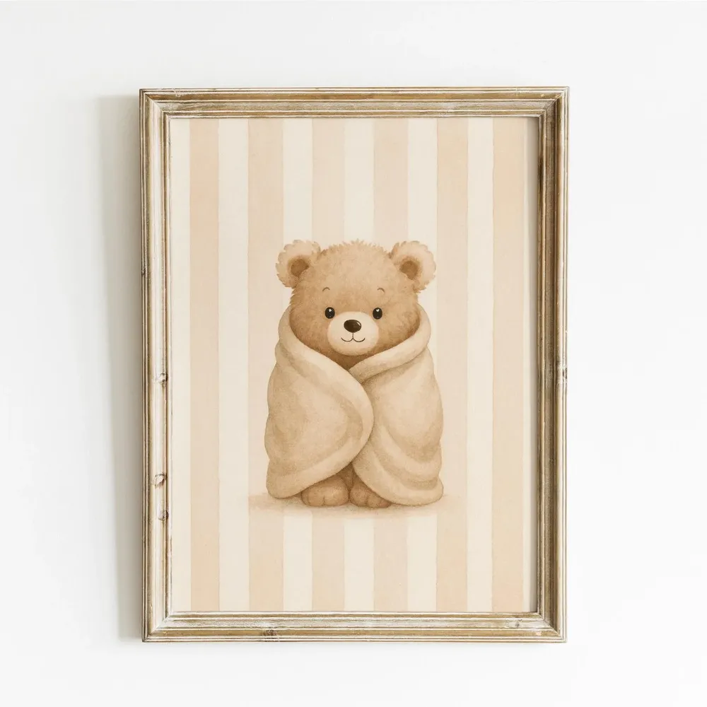 Teddy Bear Blanket Print, Sleeping Nursery Decor