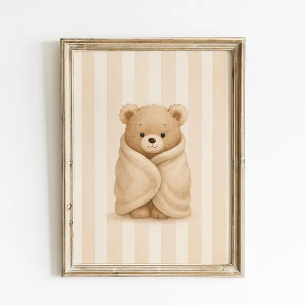 Teddy Bear Blanket Print, Sleeping Nursery Decor