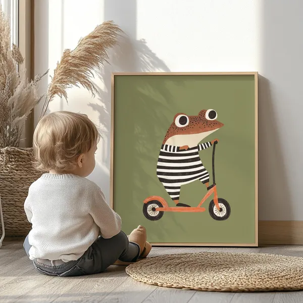 Frog on Scooter Whimsical Nursery Animal Print
