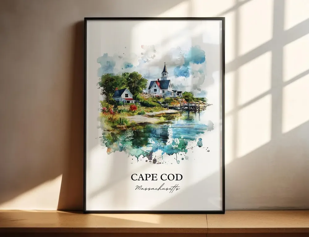Cape Cod Watercolor Travel Poster, Housewarming Gift