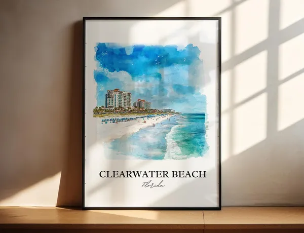 Clearwater Beach Watercolor Travel Poster, Florida