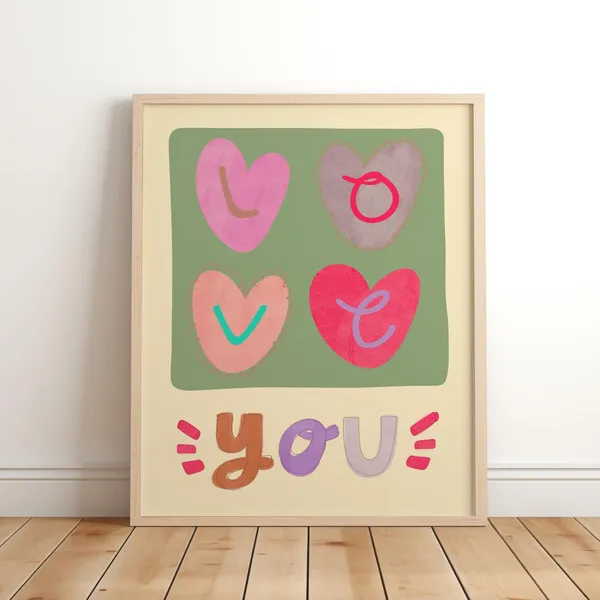 Love You Heart Art Print, Boho Nursery Decor