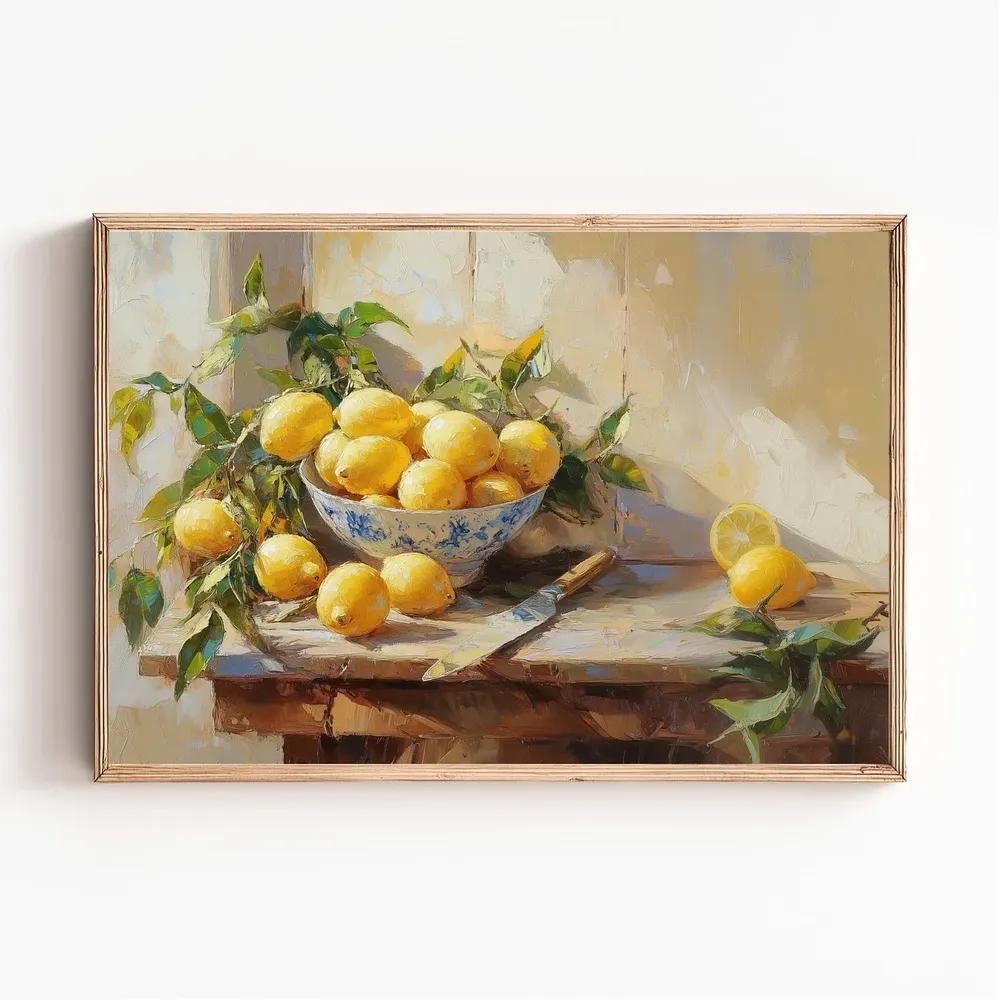 Lemon Still Life Painting, French Country Kitchen Art