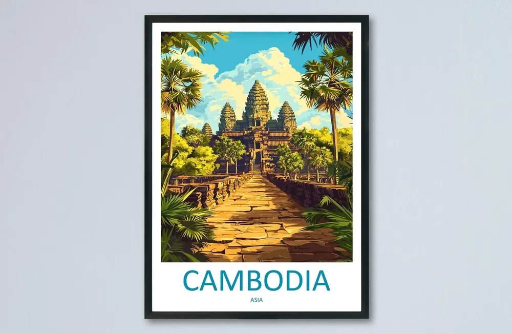 Cambodia Travel Poster, Angkor Wat Temple Art Print