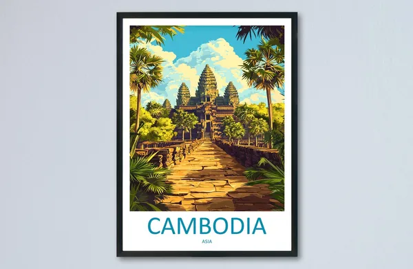 Cambodia Travel Poster, Angkor Wat Temple Art Print