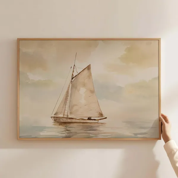 Watercolor Sailboat Art Print, Minimalist Coastal Nautical
