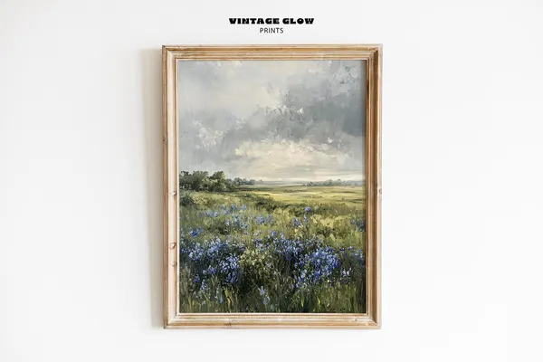 Vintage Meadow Landscape Art Print, Neutral Countryside