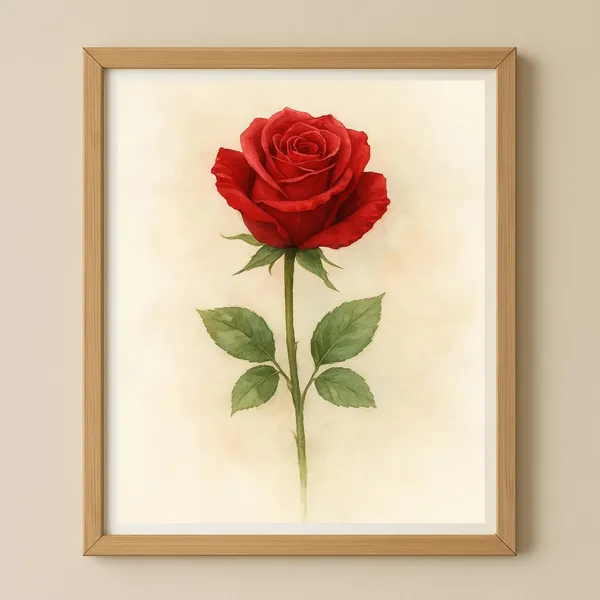 Red Rose Watercolor Print, Vintage Botanical Art