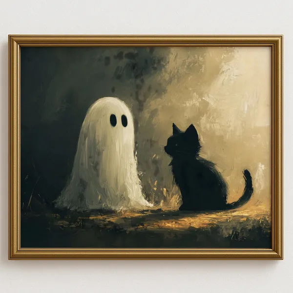 Cat Wall Art, Moody Halloween Black Painting