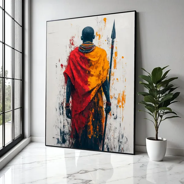 Maasai Figure Abstract Art Print, Tribal Warrior