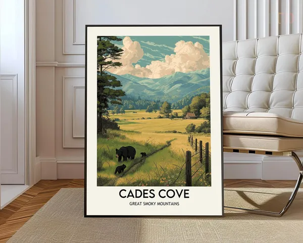 Cades Cove Travel Poster, Tennessee Landscape Print