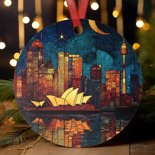 Sydney Skyline Stained Glass Christmas Ornament Art Print