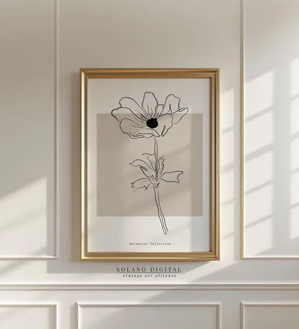 Minimalist Botanical Anemone Line Art Print