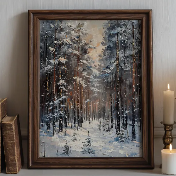 Winter Forest Path Art Print, Cozy Cabin Christmas Decor