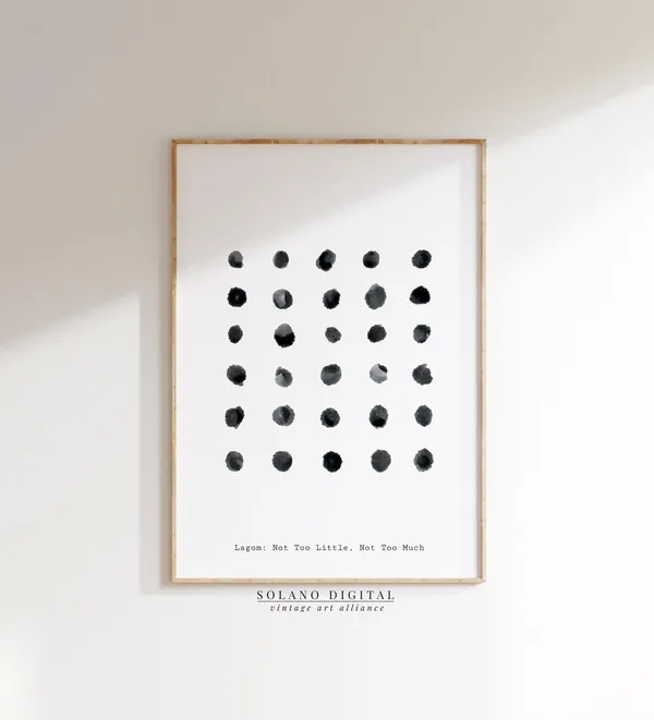 Lagom Scandinavian Quote Art Print, Minimalist Watercolor