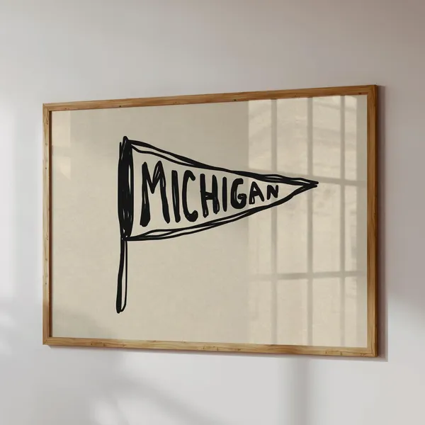 Michigan Retro Handdrawn Travel Poster, Art Print