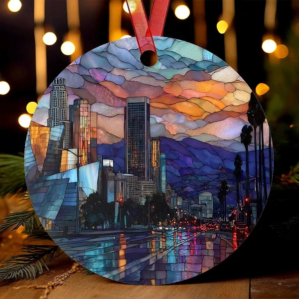 Los Angeles Stained Glass Style Ornament Travel Poster