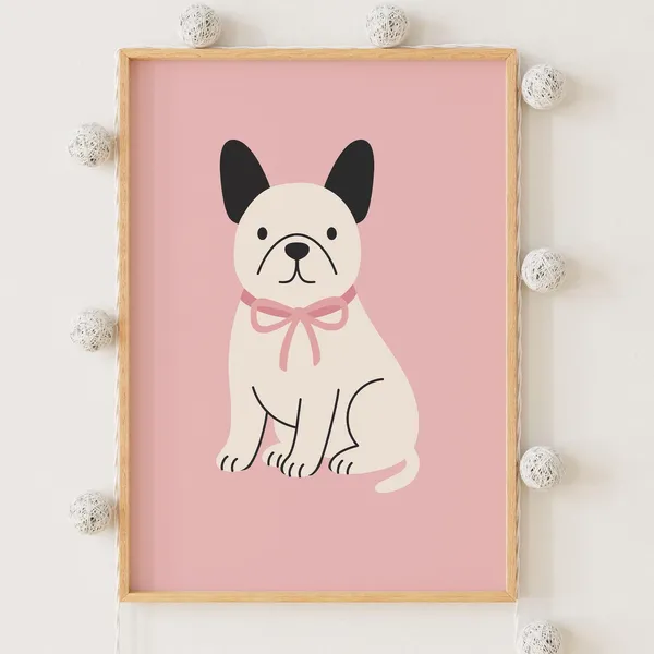 Adorable Bulldog Pink Girls Nursery Animal Print
