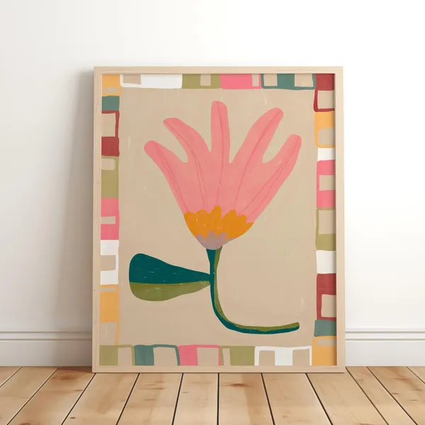 Pink Flower Print, Boho Floral Wall Art Print