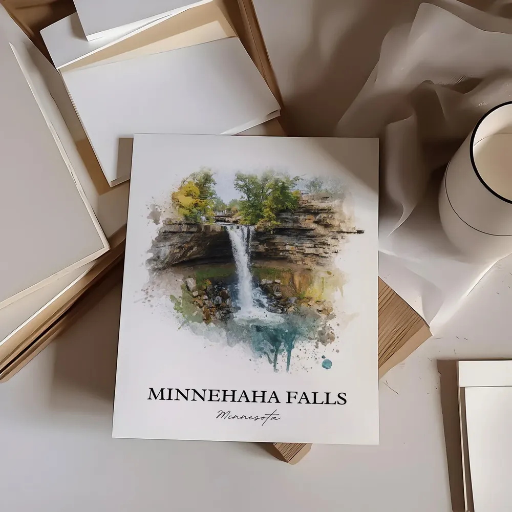 Minnehaha Falls Watercolor Travel Poster, Minneapolis - Image 2