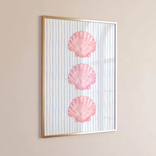 Pink and Blue Coastal Seashell Striped Art Print