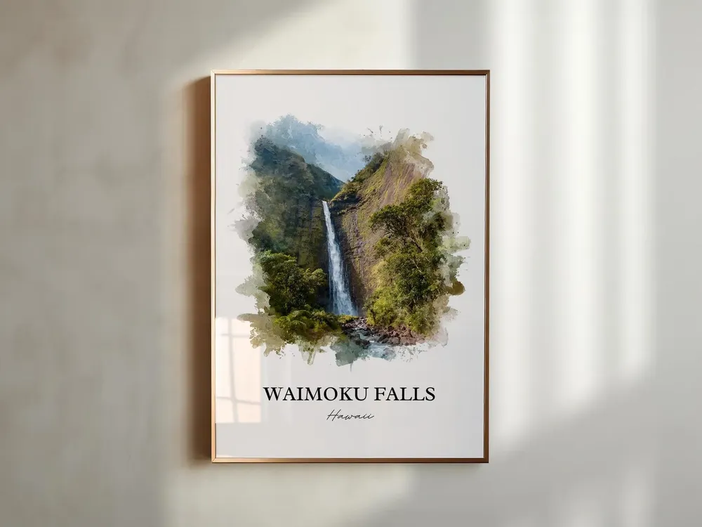 Waimoku Falls Watercolor Travel Poster, Maui - Image 5