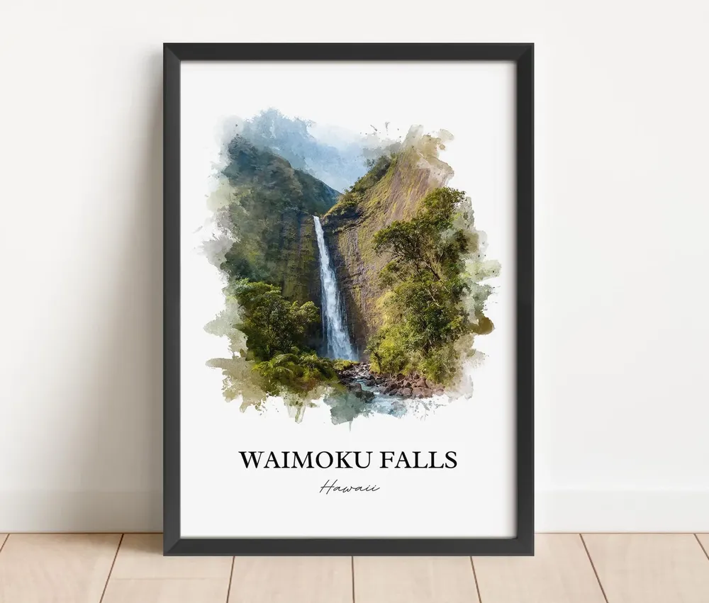 Waimoku Falls Watercolor Travel Poster, Maui - Image 4
