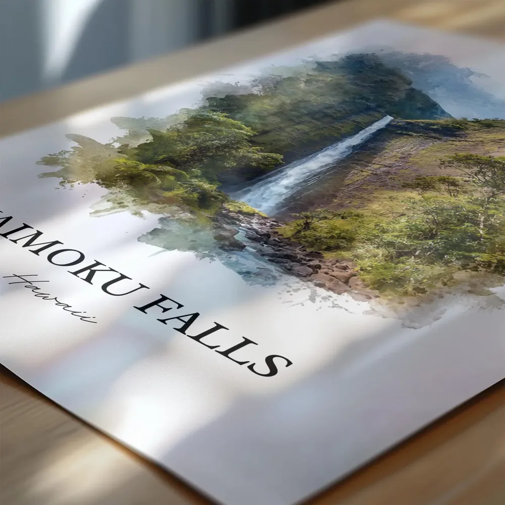 Waimoku Falls Watercolor Travel Poster, Maui - Image 6