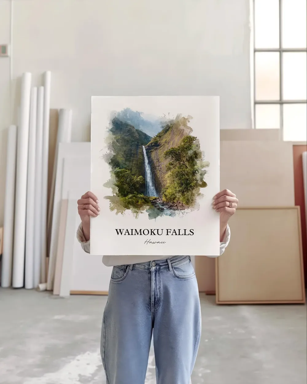 Waimoku Falls Watercolor Travel Poster, Maui - Image 3