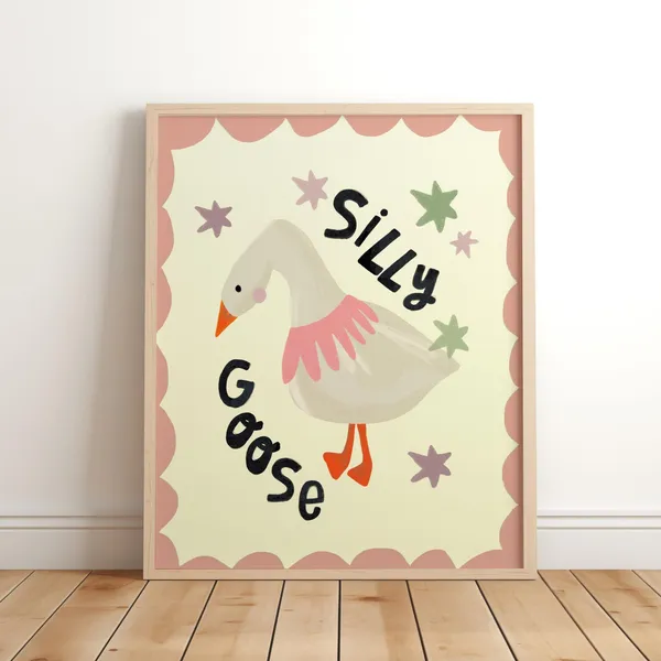 Silly Goose Nursery Kids Wall Art, Quirky Cottage Core