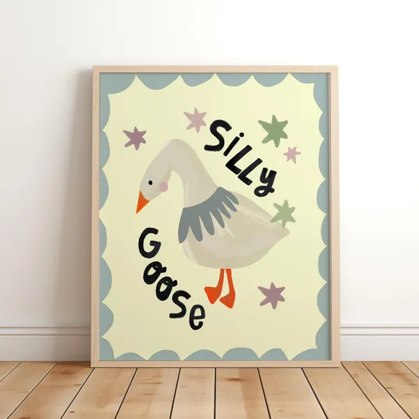 Silly Goose Retro Nursery Wall Art Print