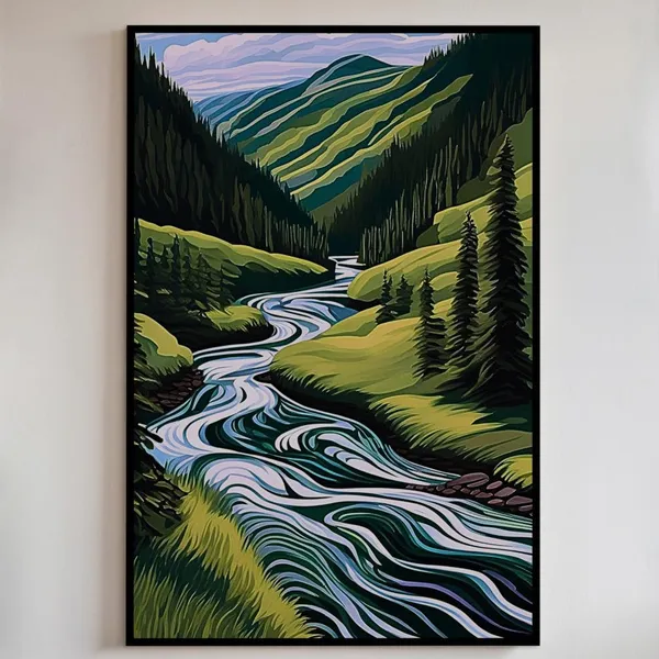 Mountain River Landscape Art Print