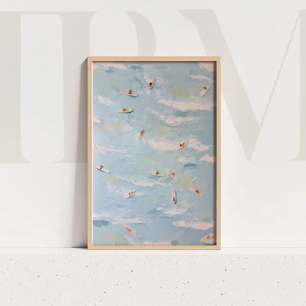 Aerial Surfers Abstract Coastal Ocean View Art Print