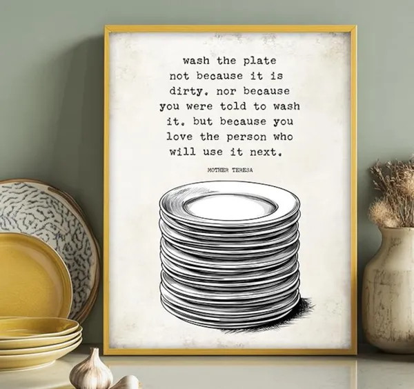 Wash The Plate Quote By Mother Teresa Art Print