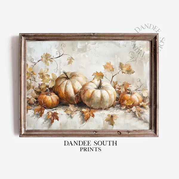 Rustic Fall Pumpkins Art Print, Vintage Farmhouse