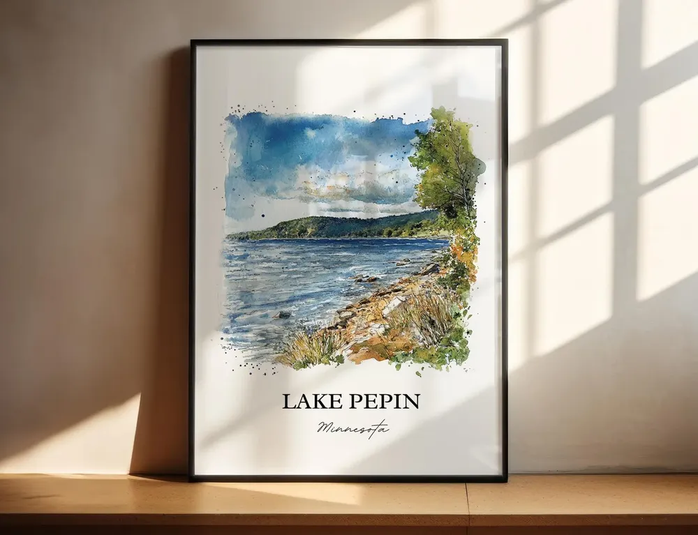 Lake Pepin Minnesota Watercolor Travel Poster Print