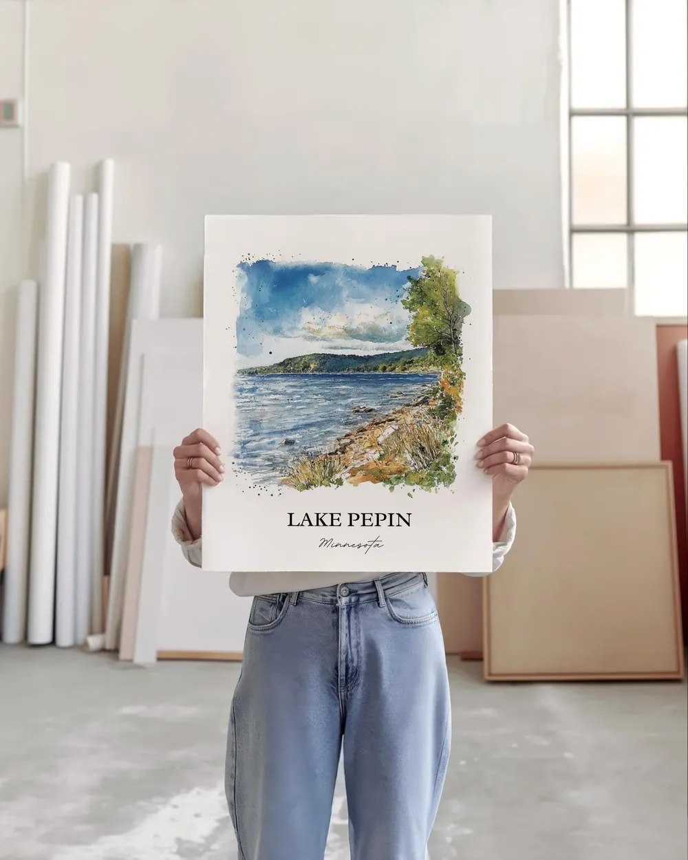 Lake Pepin Minnesota Watercolor Travel Poster Print - Image 3