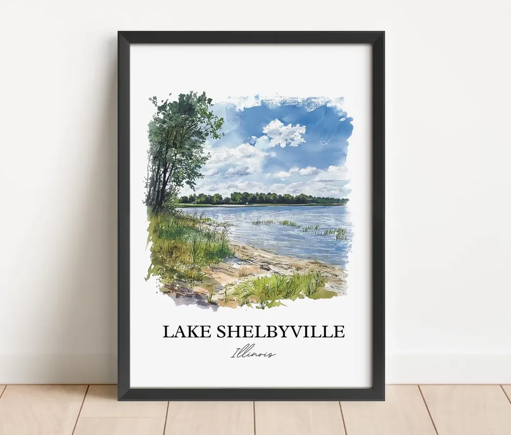 Lake Shelbyville Watercolor Travel Poster, Illinois - Image 4