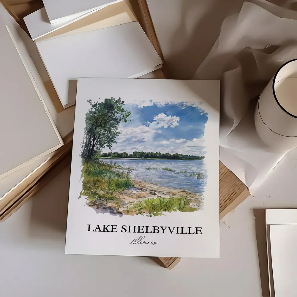 Lake Shelbyville Watercolor Travel Poster, Illinois - Image 2