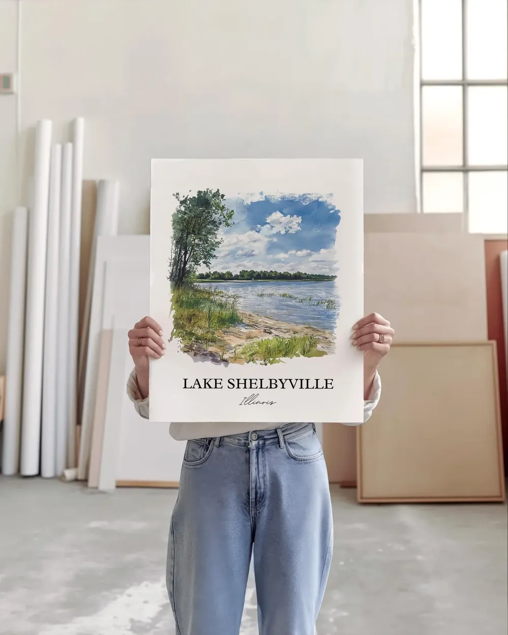 Lake Shelbyville Watercolor Travel Poster, Illinois - Image 3