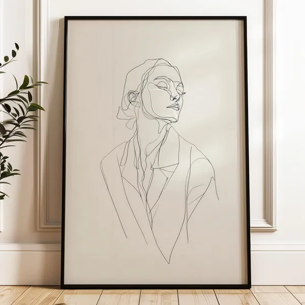Modern Female Sketch Print, Mid-Century Neutral Art