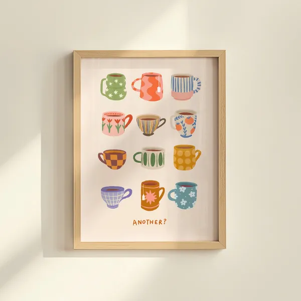 Tea Cup Print Kitchen Wall Art, Cafe Poster Decor