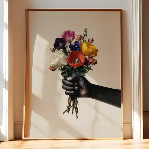Black Art Prints African Woman With Flowers Bouquet