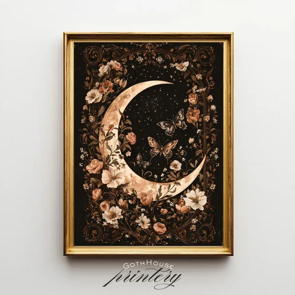 Crescent Moon Gothic Boho Starry Night Art Print