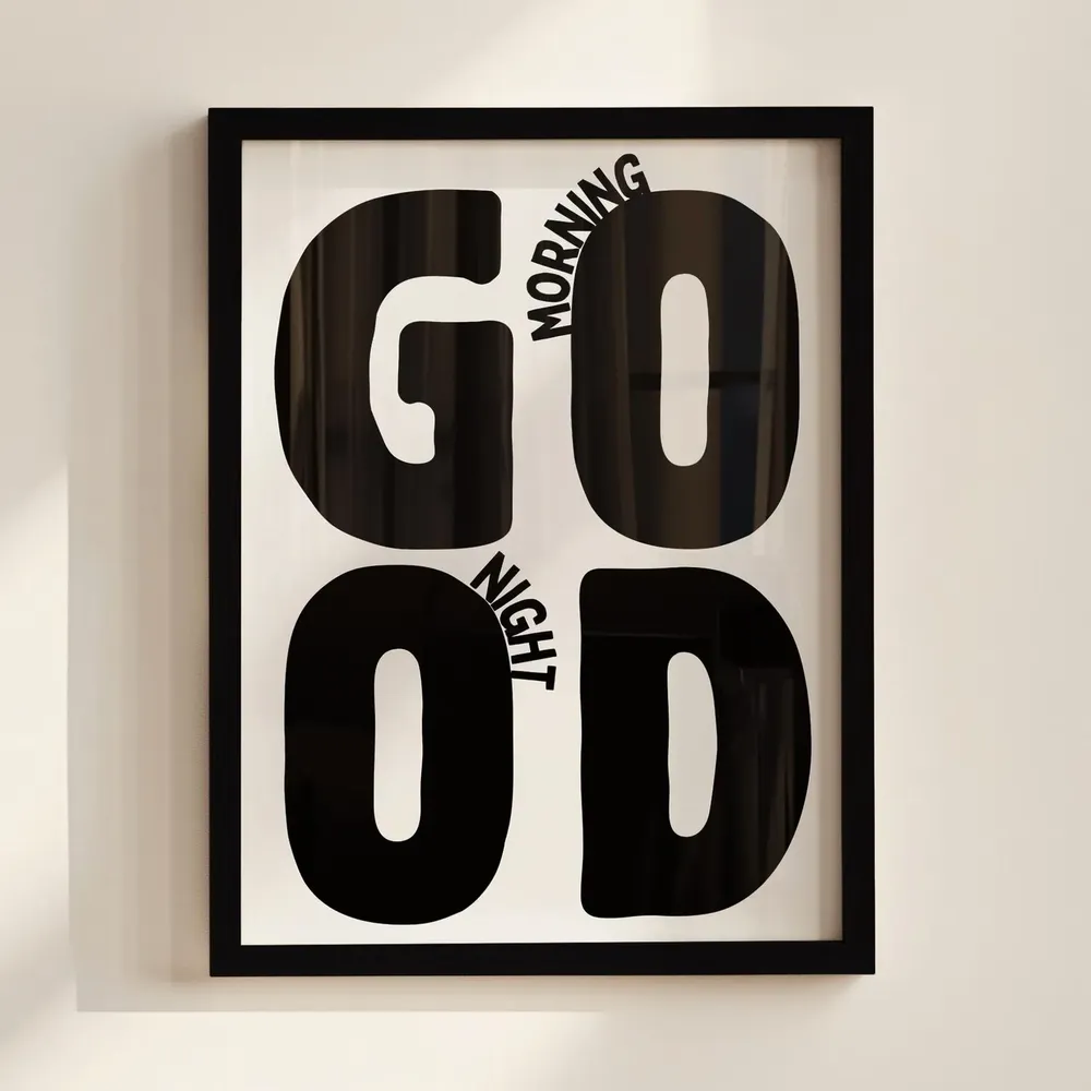Good Morning Night Typography Print, Neutral Decor