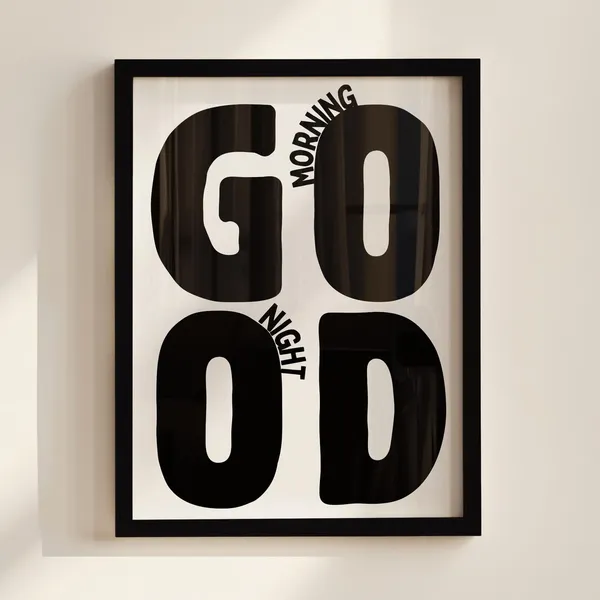 Good Morning Night Typography Print, Neutral Decor