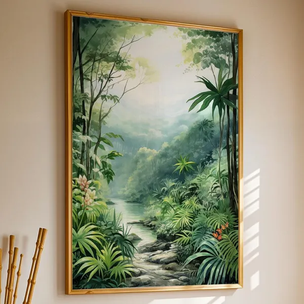 Tropical Jungle River Landscape Art Print