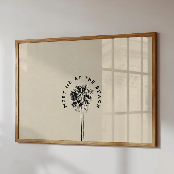 Retro Beach Print, Minimalist Coastal Palm Tree